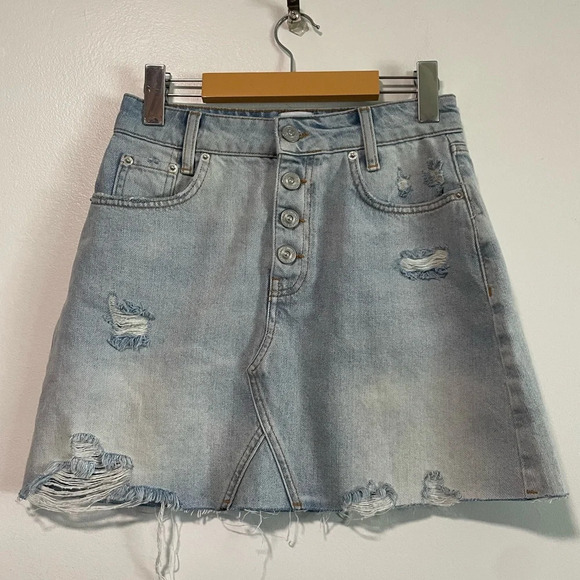 Distressed Button-Up Denim  Skirt - Small - Picture 1 of 8